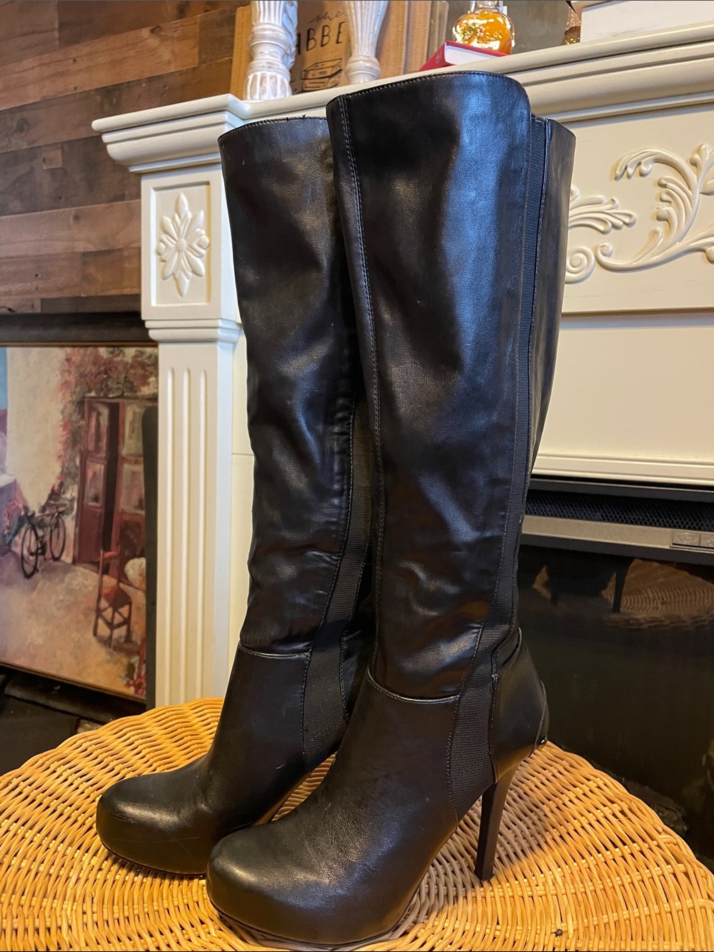 BCNG Women's Black Knee-High Platform Stiletto Boots